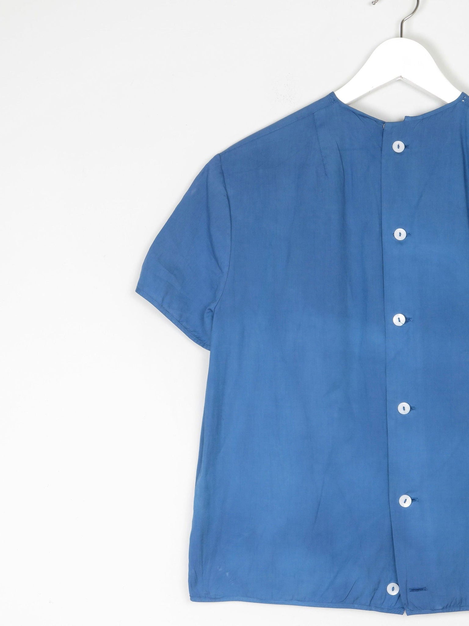 Petrol Blue Vintage 1950s Button Back Blouse M - The Harlequin