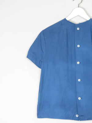 Petrol Blue Vintage 1950s Button Back Blouse M - The Harlequin