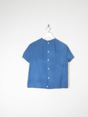 Petrol Blue Vintage 1950s Button Back Blouse M - The Harlequin