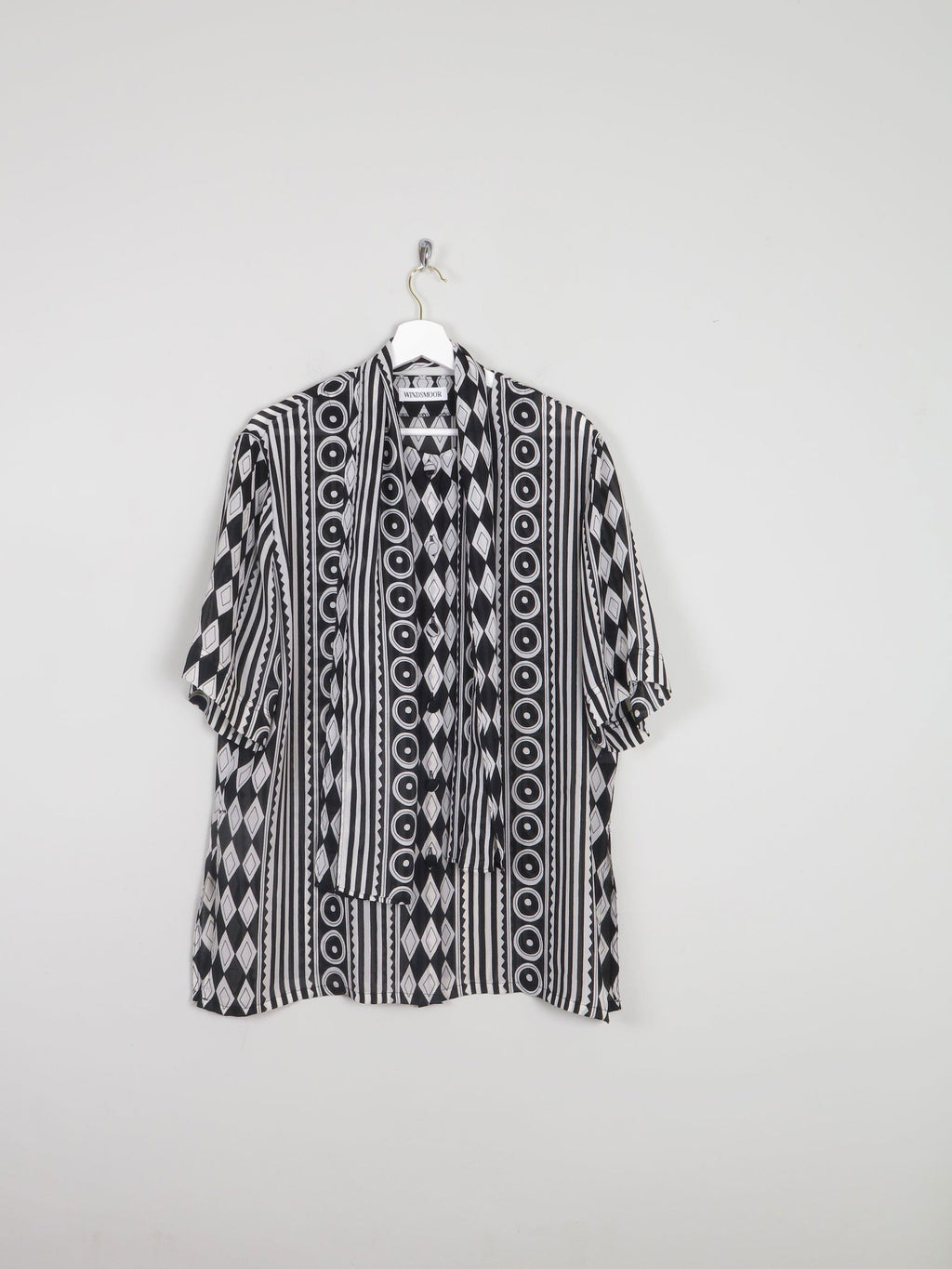 Printed Vintage Black & White Oversized Windmoor Short Sleeved Blouse L - The Harlequin