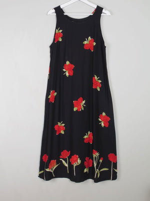 Printed Vintage Dress Black With Floral Print M/L - The Harlequin