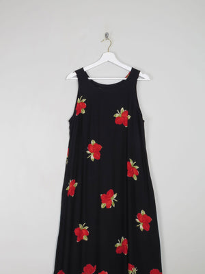 Printed Vintage Dress Black With Floral Print M/L - The Harlequin