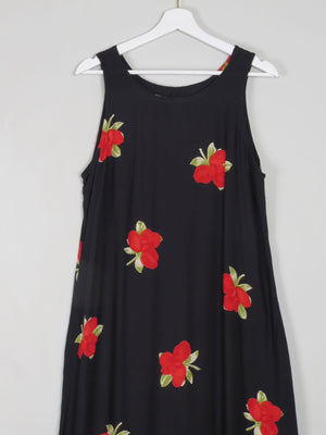 Printed Vintage Dress Black With Floral Print M/L - The Harlequin