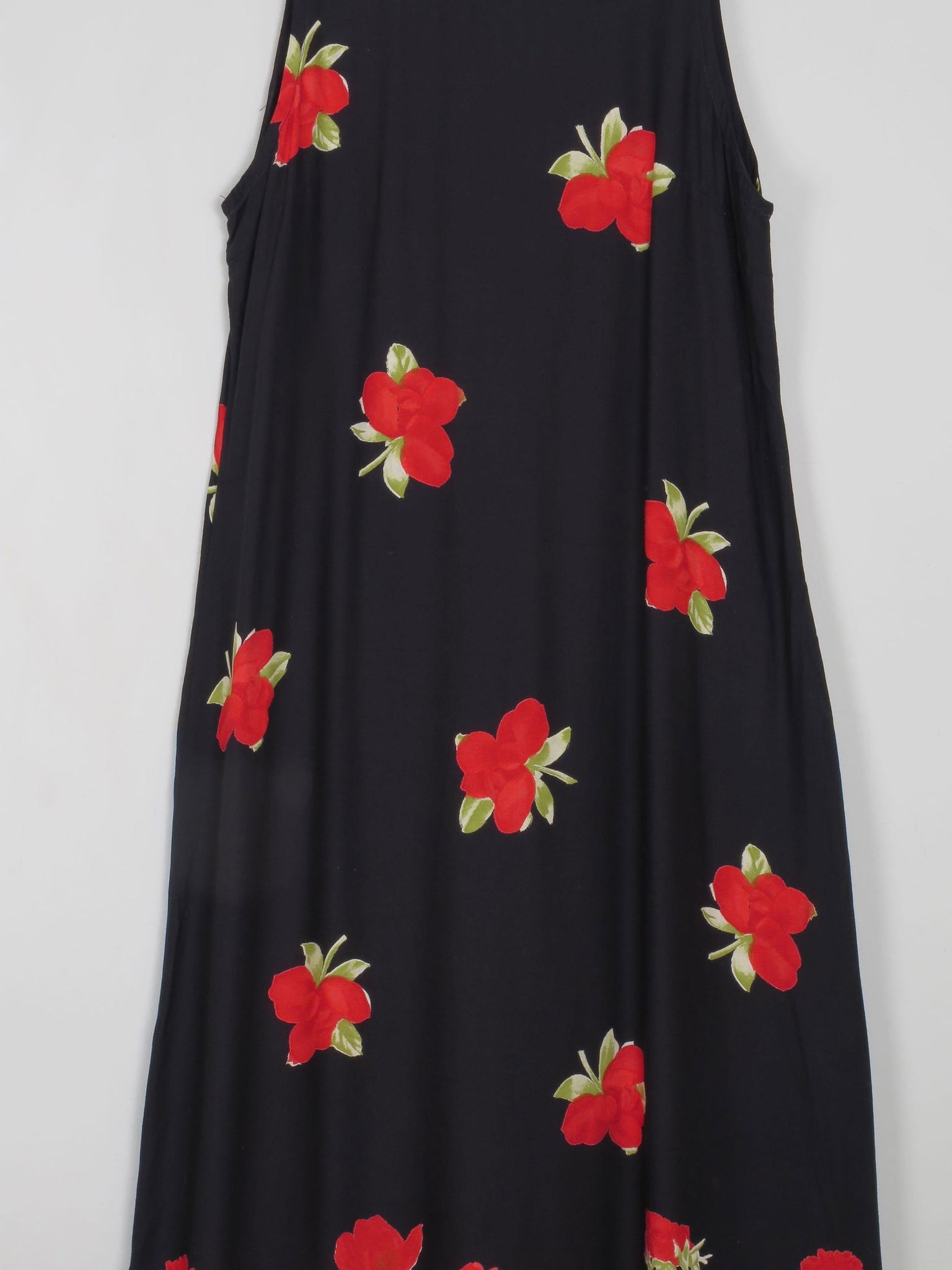 Printed Vintage Dress Black With Floral Print M/L - The Harlequin