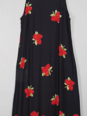 Printed Vintage Dress Black With Floral Print M/L - The Harlequin