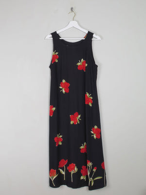Printed Vintage Dress Black With Floral Print M/L - The Harlequin