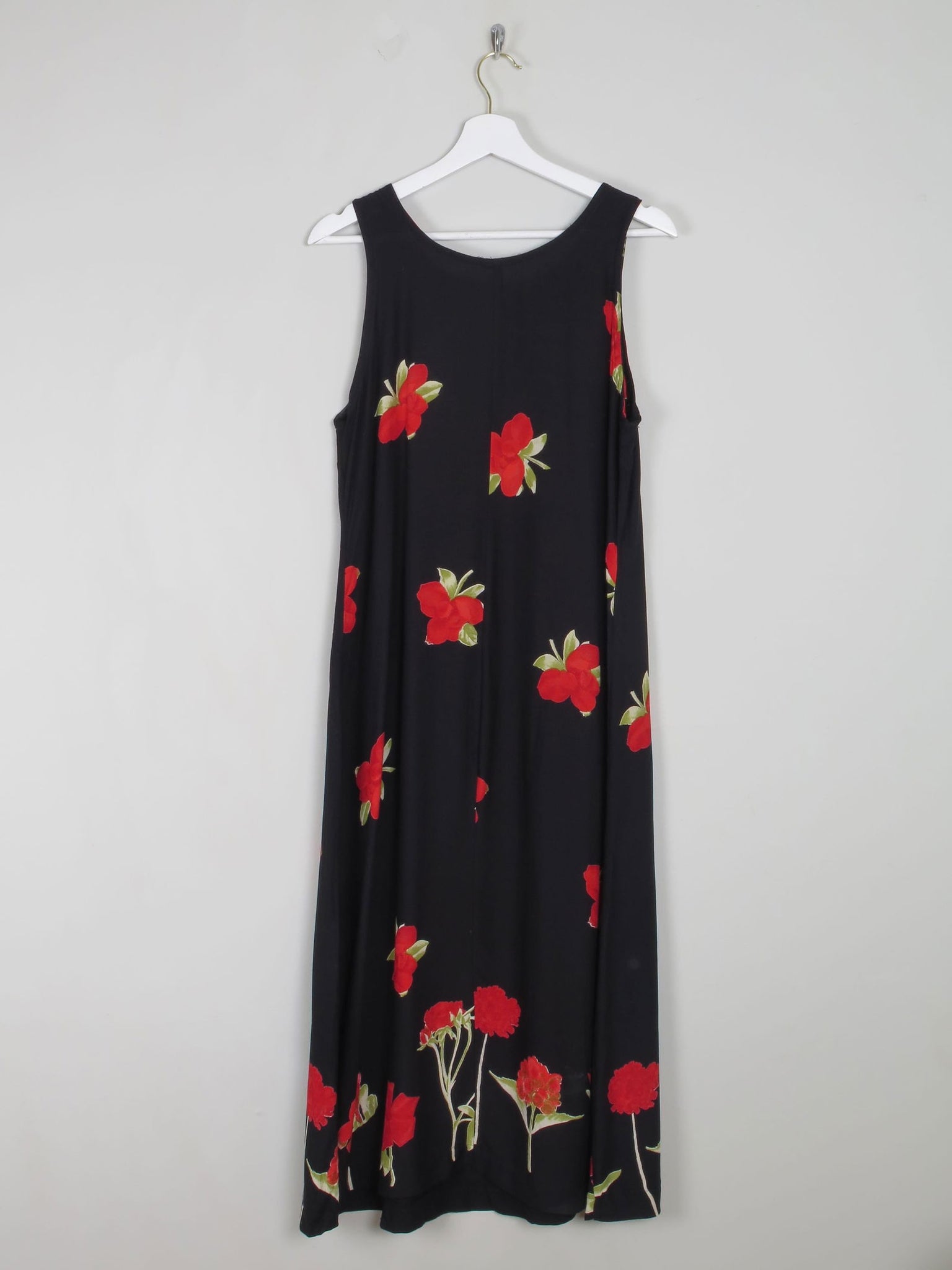 Printed Vintage Dress Black With Floral Print M/L - The Harlequin