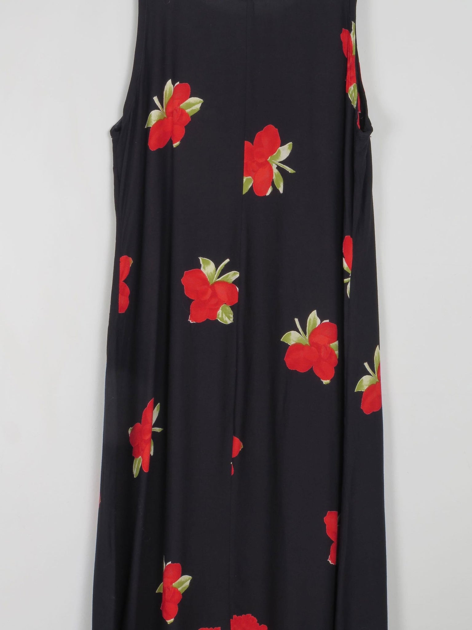 Printed Vintage Dress Black With Floral Print M/L - The Harlequin
