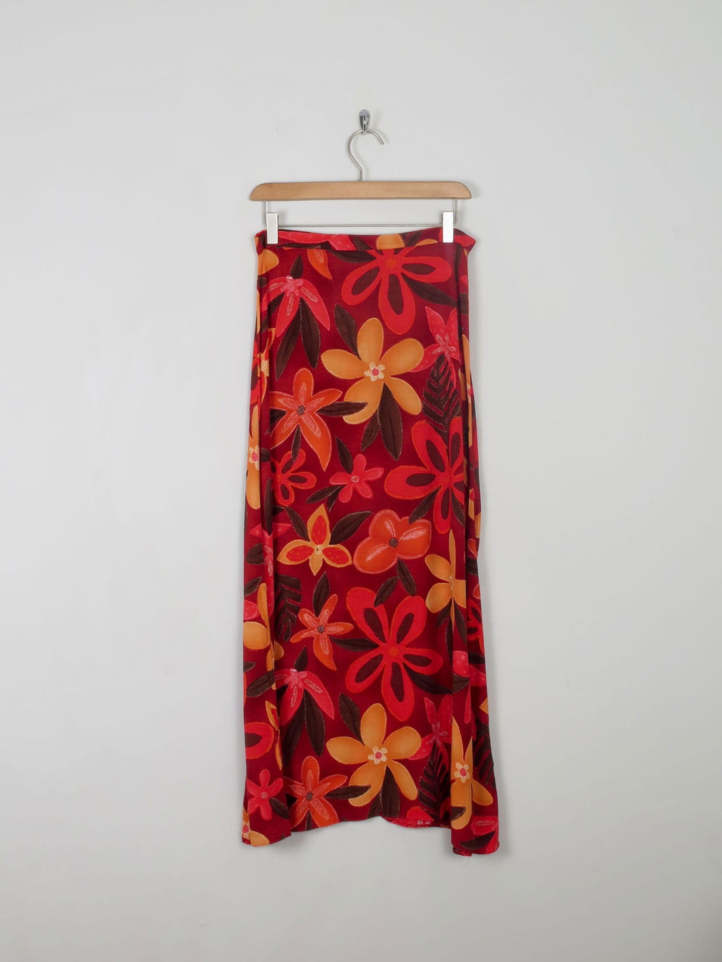 Printed Vintage Maxi Red & Orange Skirt S - The Harlequin