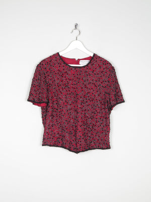 Red & Black Beaded Short Sleeved Top L - The Harlequin