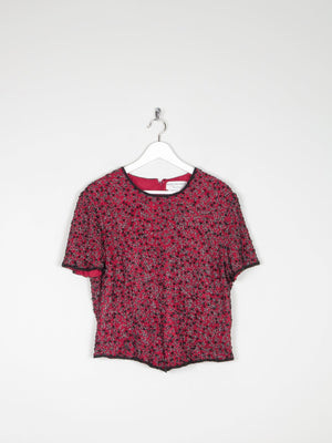 Red & Black Beaded Short Sleeved Top L - The Harlequin