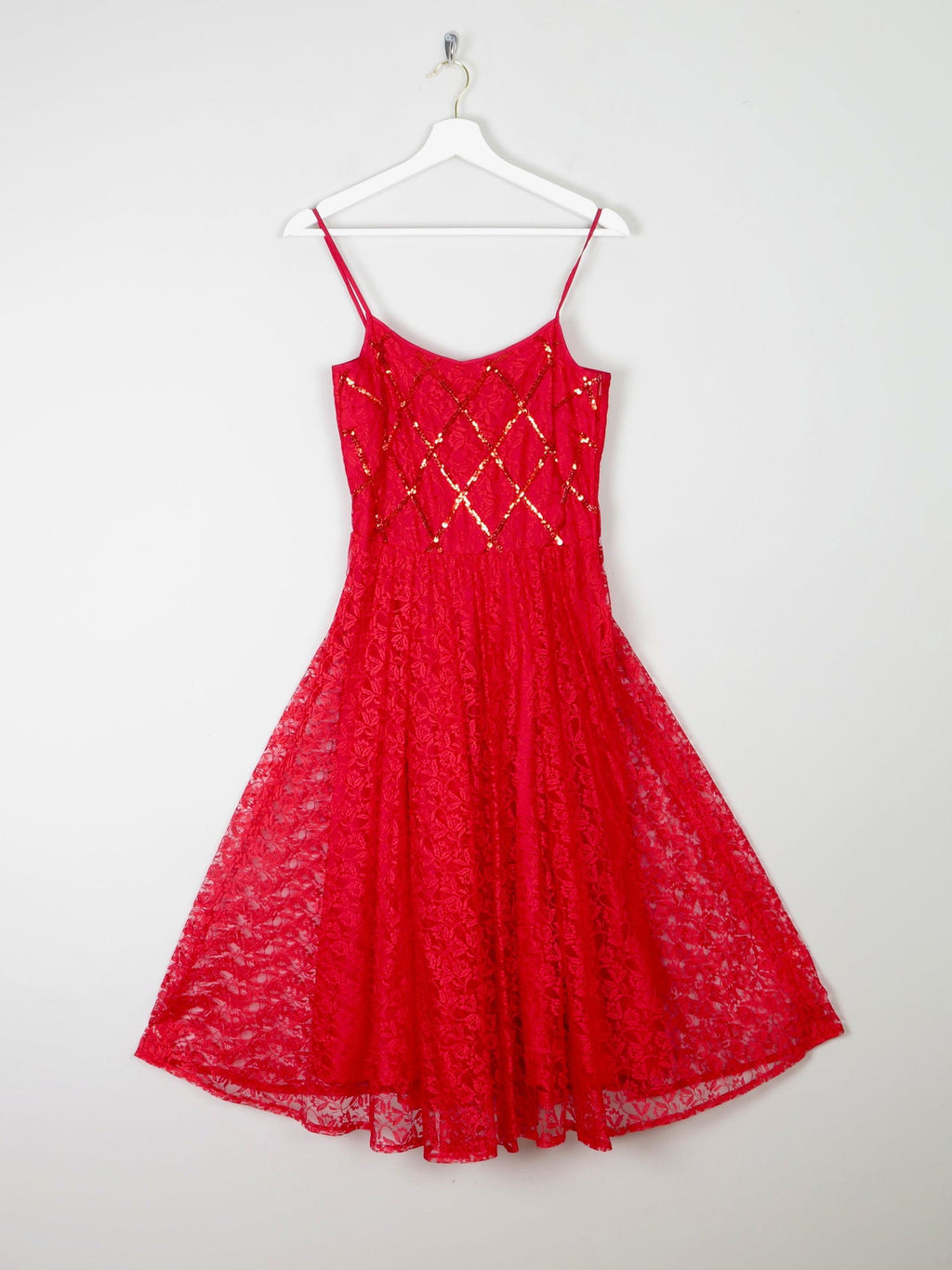 Red Lace & Sequin Vintage 1950s Style Dress 6/8 - The Harlequin