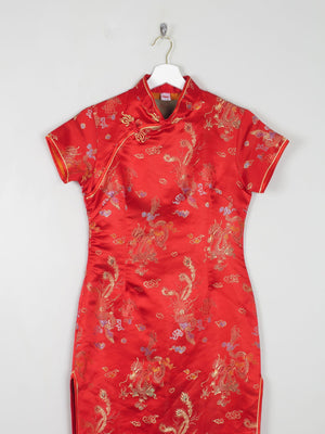 Red Silk Chinese Mandarin Vintage Dress Unworn XS 8 - The Harlequin