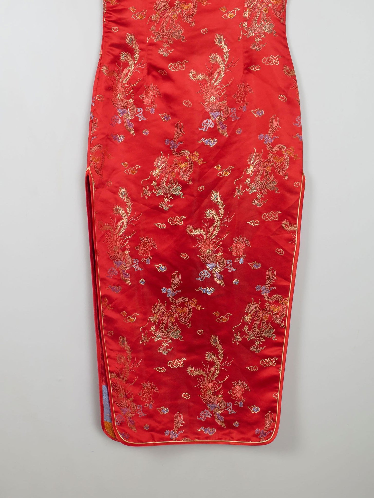 Red Silk Chinese Mandarin Vintage Dress Unworn XS 8 - The Harlequin