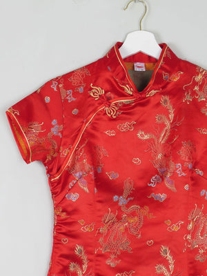 Red Silk Chinese Mandarin Vintage Dress Unworn XS 8 - The Harlequin
