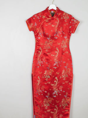 Red Silk Chinese Mandarin Vintage Dress Unworn XS 8 - The Harlequin