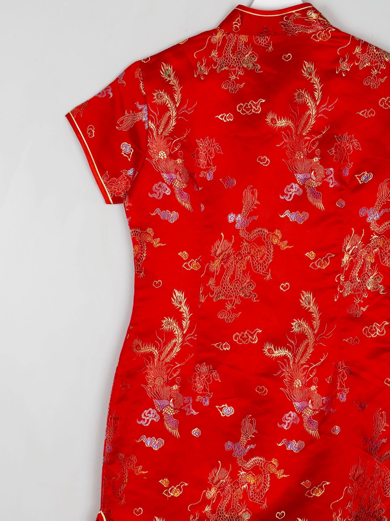 Red Silk Chinese Mandarin Vintage Dress Unworn XS 8 - The Harlequin