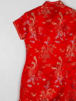Red Silk Chinese Mandarin Vintage Dress Unworn XS 8 - The Harlequin