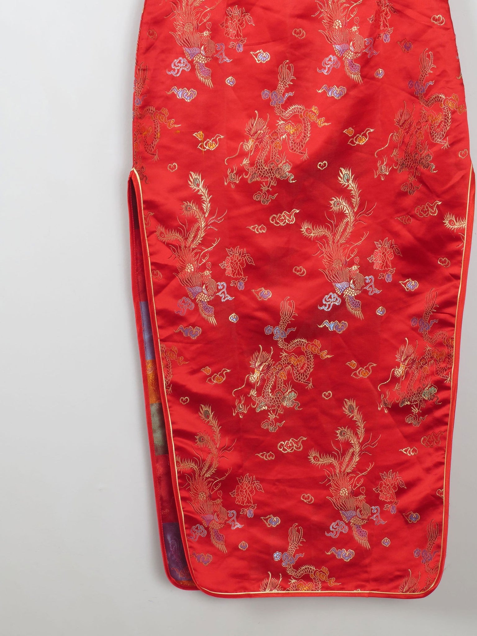 Red Silk Chinese Mandarin Vintage Dress Unworn XS 8 - The Harlequin