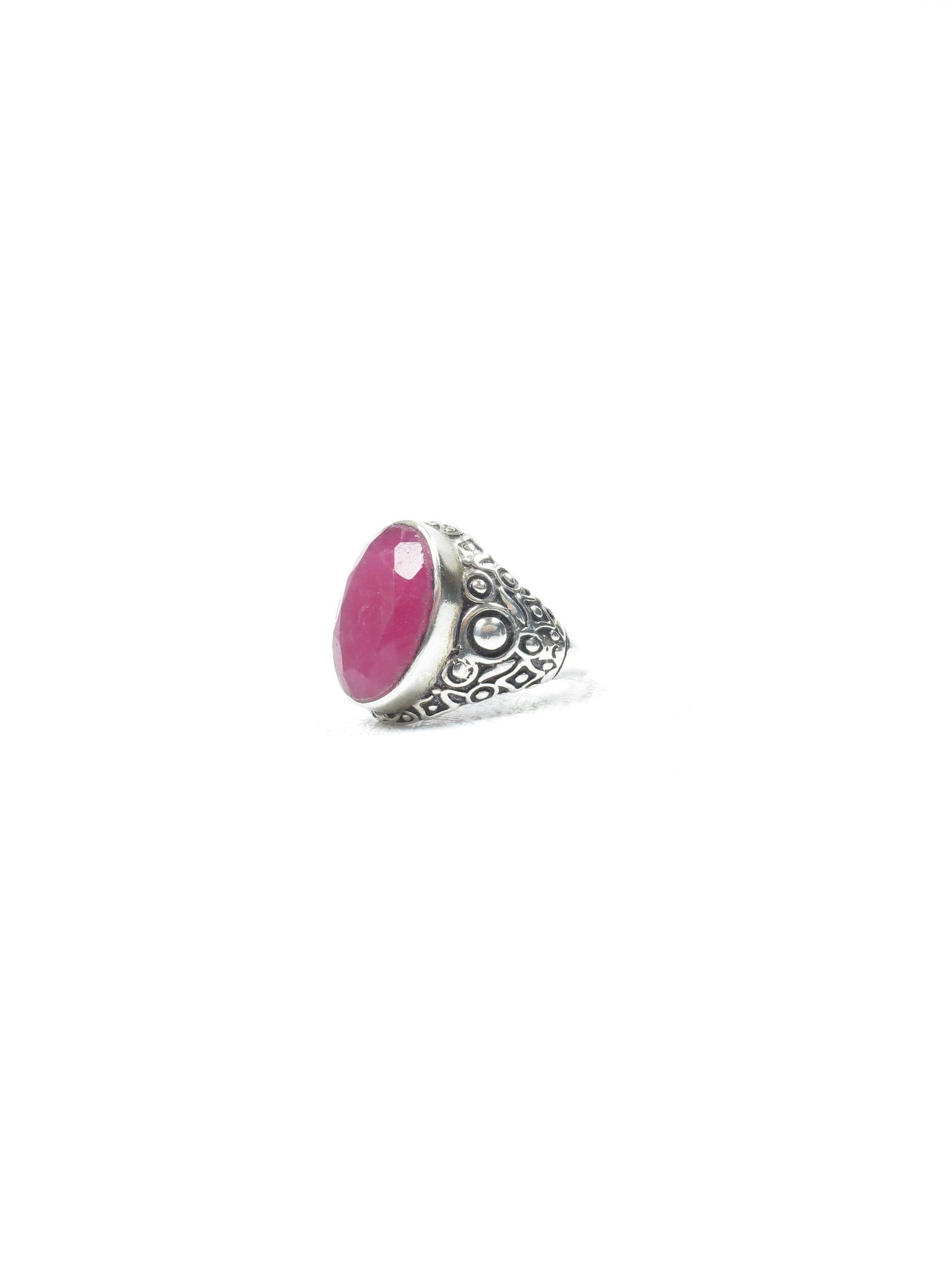 Silver Dark Pink Ruby Ring - The Harlequin