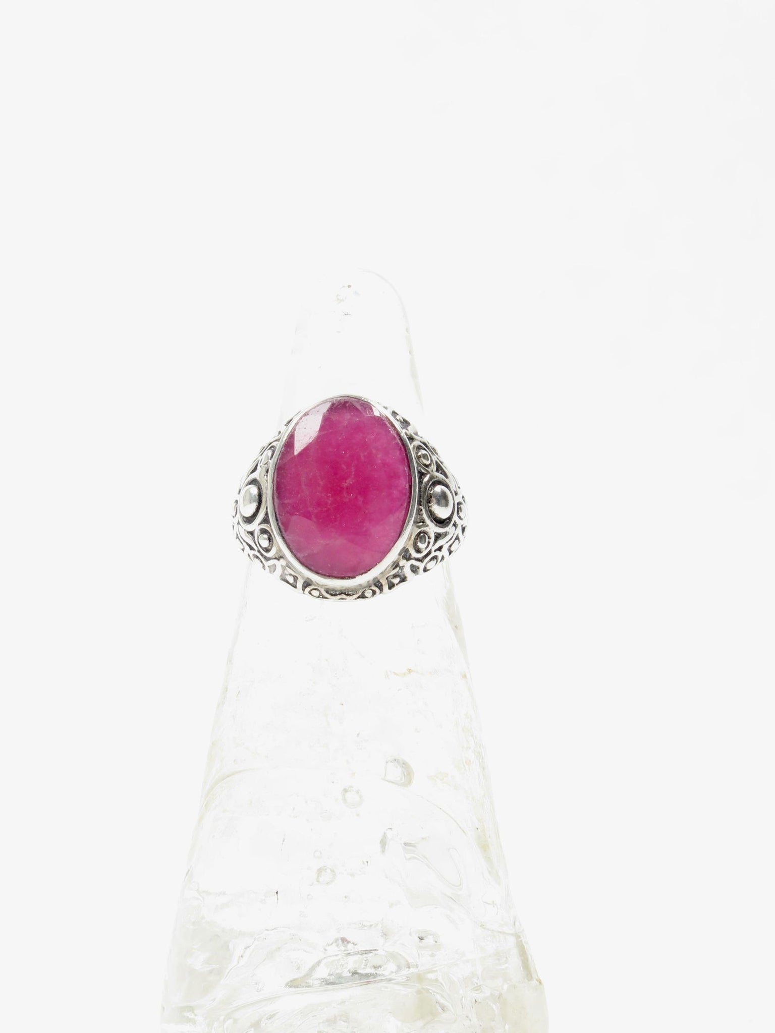 Silver Dark Pink Ruby Ring - The Harlequin