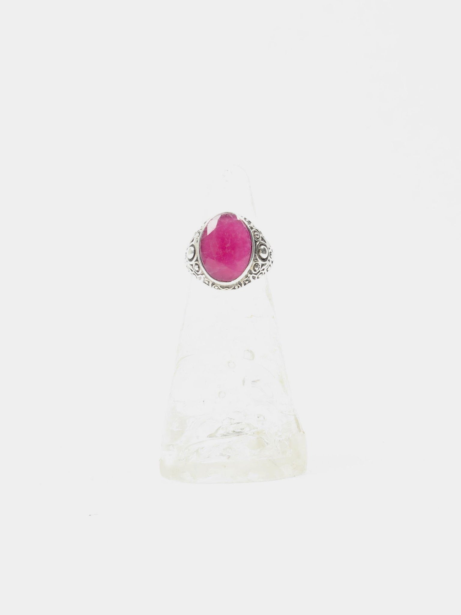 Silver Dark Pink Ruby Ring - The Harlequin