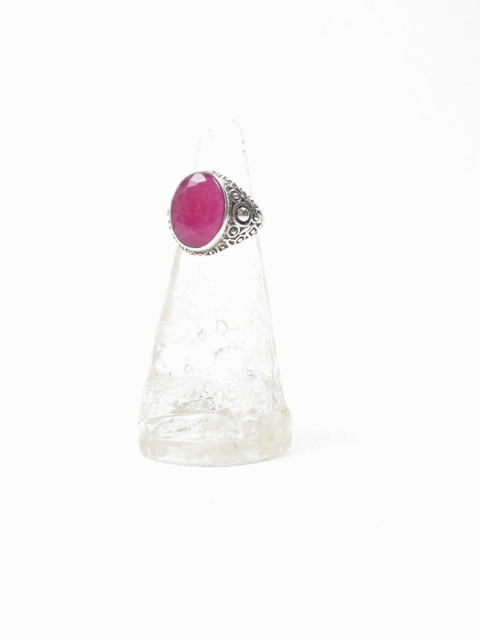 Silver Dark Pink Ruby Ring - The Harlequin