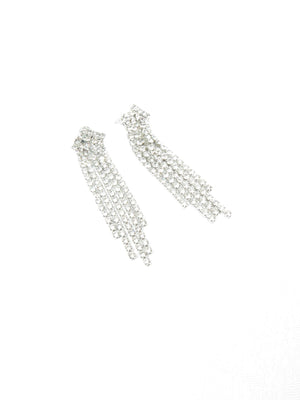 Silver Diamante Long Chandelier Earrings - The Harlequin