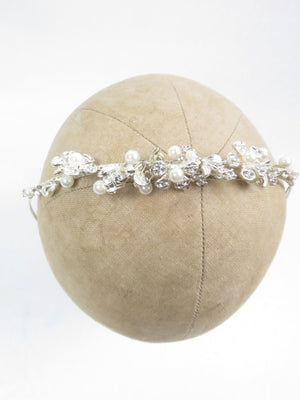 Silver Pearl & Diamanté Floral Motif Tiara Headpiece - The Harlequin