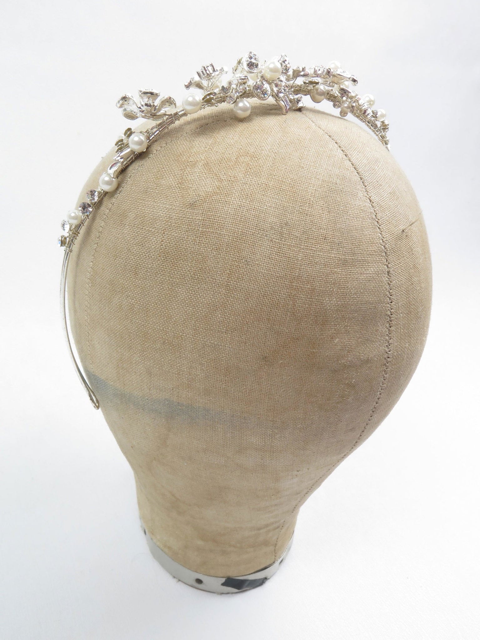 Silver Pearl & Diamanté Floral Motif Tiara Headpiece - The Harlequin