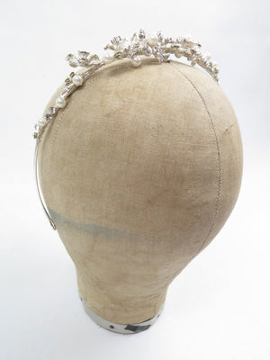 Silver Pearl & Diamanté Floral Motif Tiara Headpiece - The Harlequin