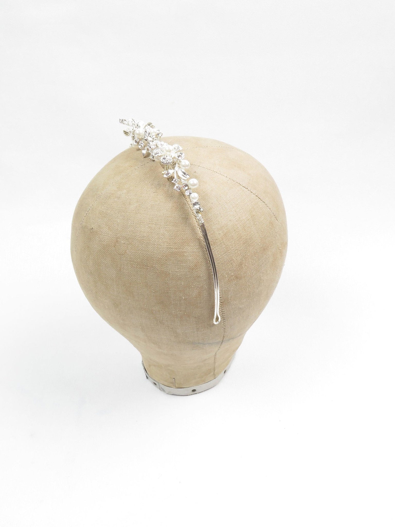 Silver Pearl & Diamanté Floral Motif Tiara Headpiece - The Harlequin