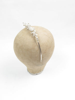 Silver Pearl & Diamanté Floral Motif Tiara Headpiece - The Harlequin