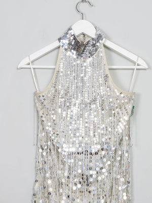 Silver Short Beaded & Fringed Party Dress 10 - The Harlequin