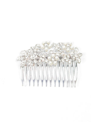 Silver Vintage Style Diamante & Pearl Hair Comb - The Harlequin