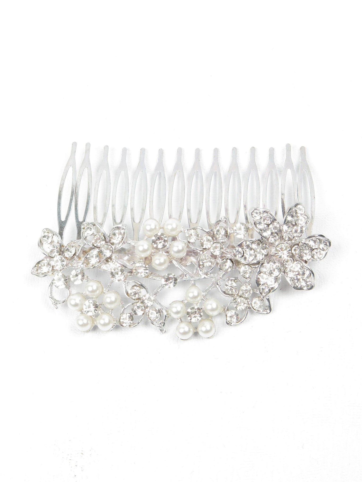 Silver Vintage Style Diamante & Pearl Hair Comb - The Harlequin
