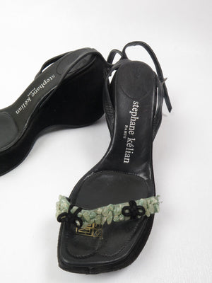 Stephaine Kelian Black Suede Wedge Shoes With Green Stones 5.5 - The Harlequin