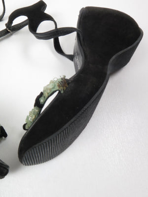 Stephaine Kelian Black Suede Wedge Shoes With Green Stones 5.5 - The Harlequin