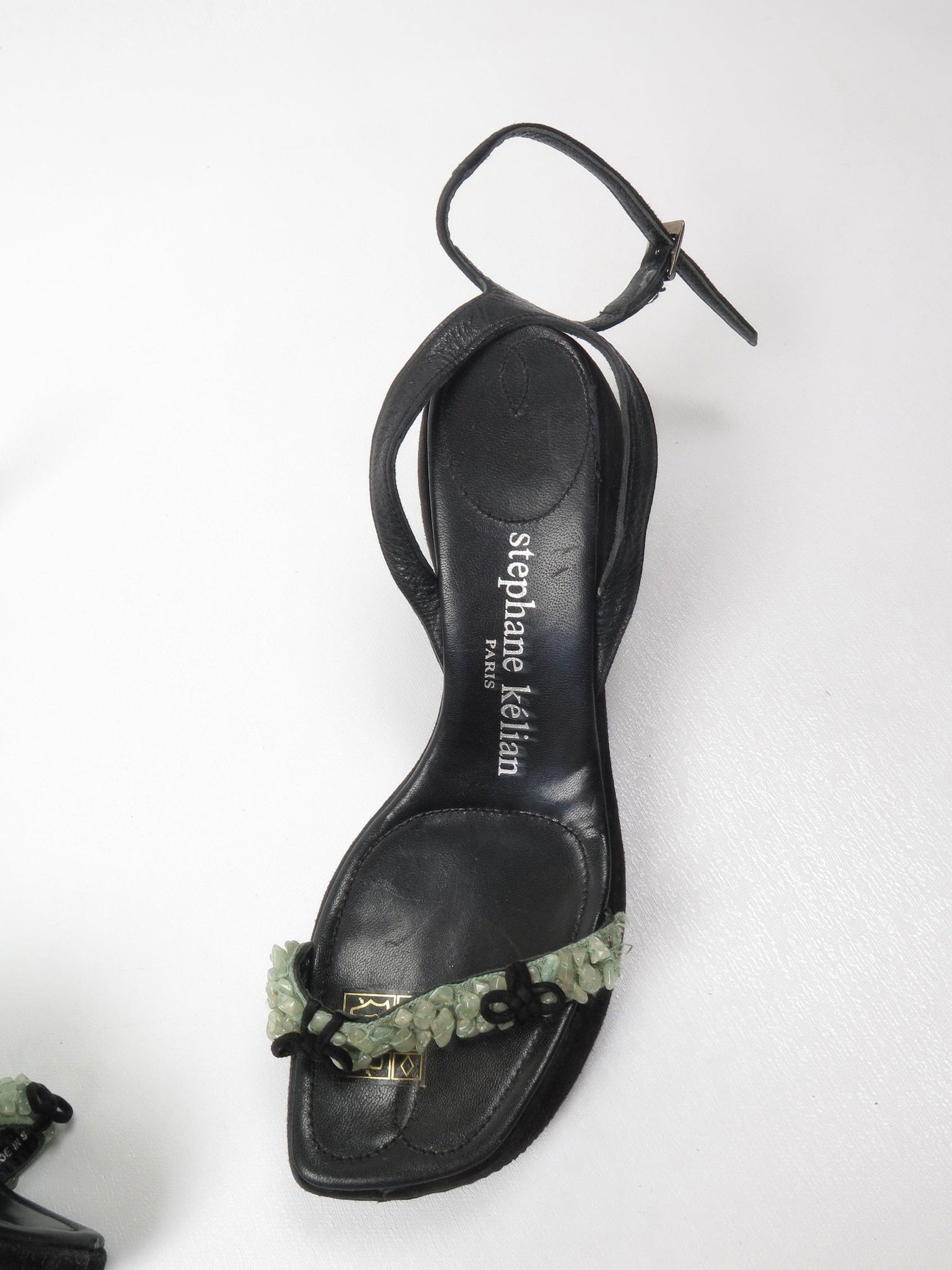 Stephaine Kelian Black Suede Wedge Shoes With Green Stones 5.5 - The Harlequin