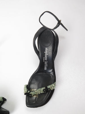 Stephaine Kelian Black Suede Wedge Shoes With Green Stones 5.5 - The Harlequin