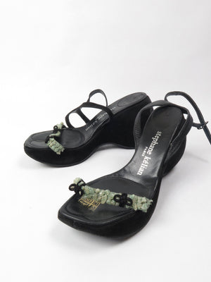 Stephaine Kelian Black Suede Wedge Shoes With Green Stones 5.5 - The Harlequin