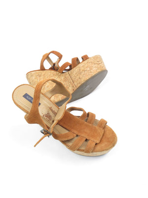 Tan Suede & Cork Vintage Style Kurt Geiger Wedge Shoes 40/7 - The Harlequin