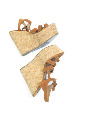 Tan Suede & Cork Vintage Style Kurt Geiger Wedge Shoes 40/7 - The Harlequin