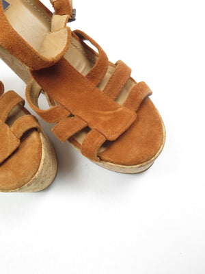 Tan Suede & Cork Vintage Style Kurt Geiger Wedge Shoes 40/7 - The Harlequin