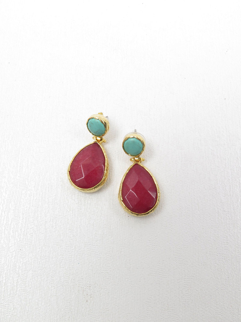 Teardrop Earrings With Gem Stones - The Harlequin