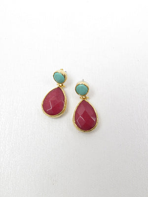 Teardrop Earrings With Gem Stones - The Harlequin