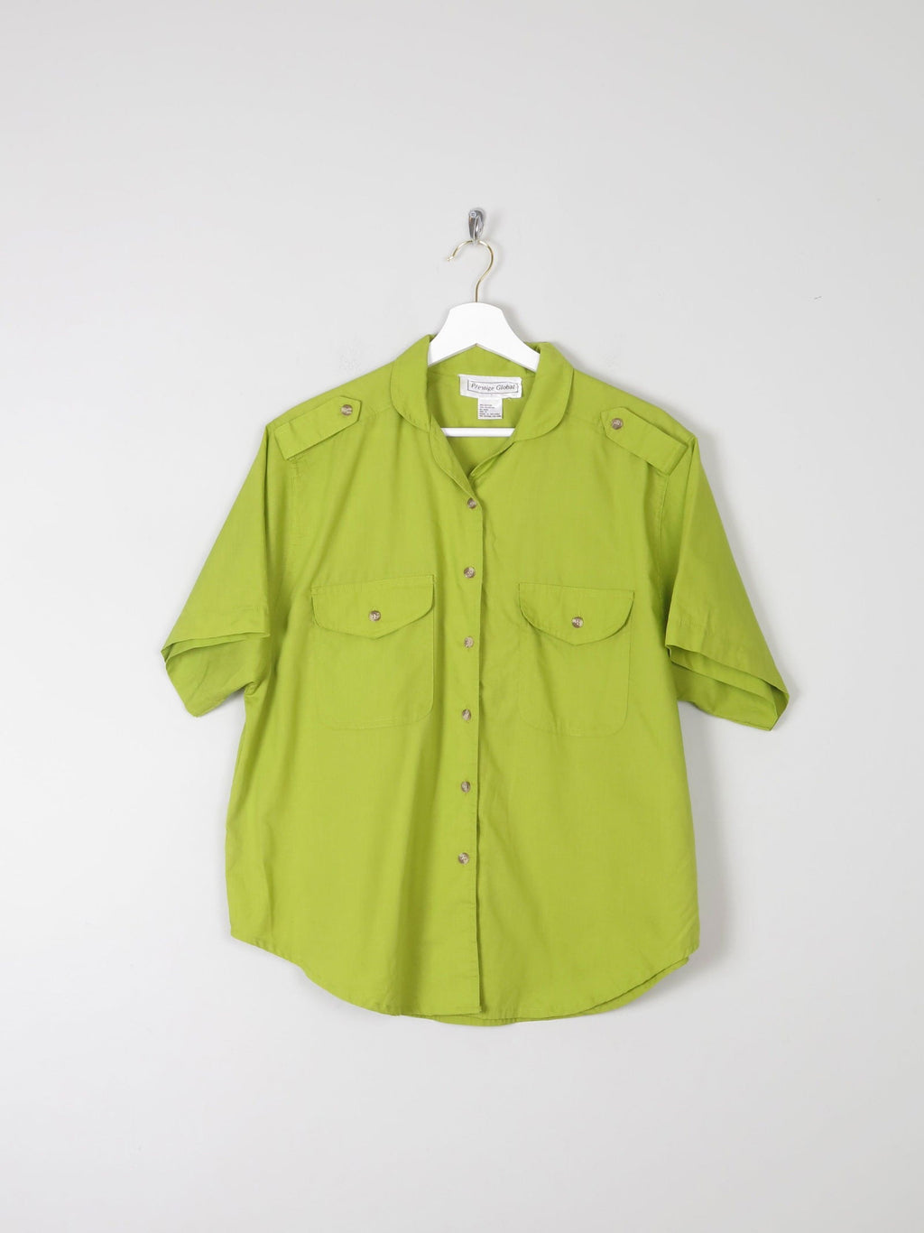Vibrant Green Vintage Blouse With Epaulettes 12/14 Approx - The Harlequin