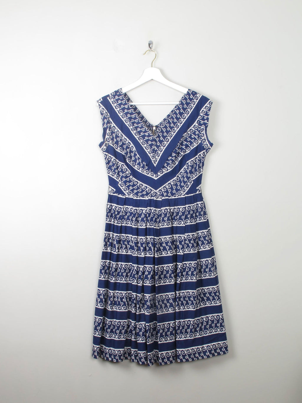 Vintage 1950s Navy Printed Dress S - The Harlequin