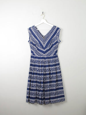 Vintage 1950s Navy Printed Dress S - The Harlequin