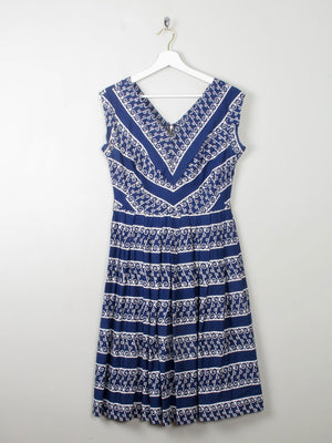 Vintage 1950s Navy Printed Dress S - The Harlequin